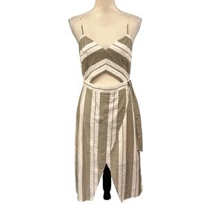 Express Dress Green Faux Wrap Cut Out Midi Smocked Size 8 Summer Beach Vacation